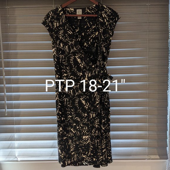 7. City DKNY Black White Wrap Dress Midi Medium - Picture 7 of 7